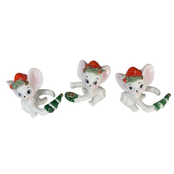 VTG 1950s-60s Napcoware Christmas Baby Mice Candle Hugger Figurines Bone China - Picture 2 of 8